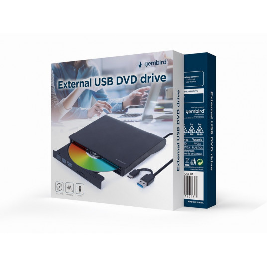 Gembird DVD-USB-03 Ārējais USB DVD diskdzinis, melns