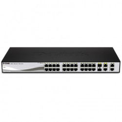 D-LINK DES-1210-28P, WEB Smart III slēdzis ar 24 PoE portiem 10/100Mbps un 2 portiem 10/100/1000Mbps un 2 Combo 10/100/1000BASE-T/SFP, bez ventilatora, 802.3x porta plūsma Kanāls, 4094–802.1Q VLAN, 802.1p prioritārās rindas, ACL, IGMP snooping, por
