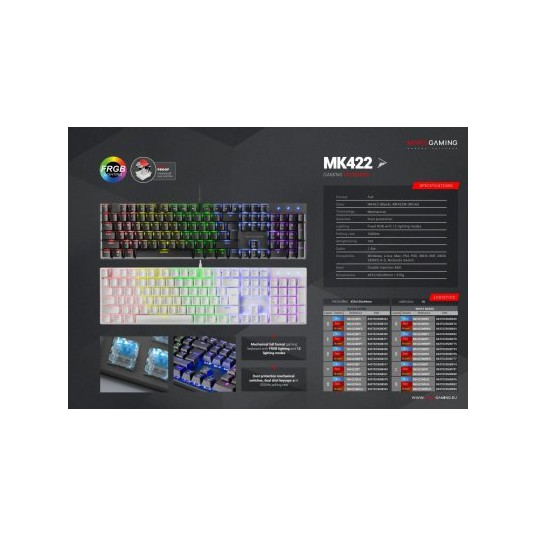 Mars Gaming MK422WRUS spēļu mehāniskā tastatūra RGB / sarkans slēdzis / ASV