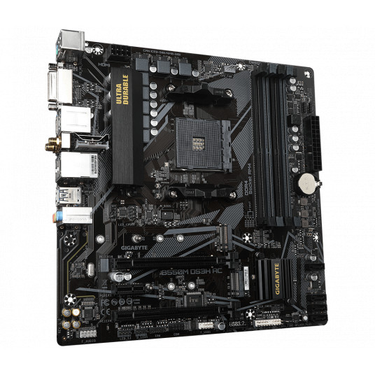 Gigabyte B550M DS3H AC 1.0/1.1/1.2/1.3 M/B Procesoru saime AMD, Procesora ligzda AM4, DDR4 DIMM, Atmiņas sloti 4, Atbalstītie cietā diska interfeisi SATA, M.2, SATA savienotāju skaits 4, Chipset AMD B550, Mikro ATX