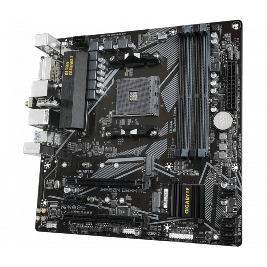 Gigabyte B550M DS3H AC 1.0/1.1/1.2/1.3 M/B Procesoru saime AMD, Procesora ligzda AM4, DDR4 DIMM, Atmiņas sloti 4, Atbalstītie cietā diska interfeisi SATA, M.2, SATA savienotāju skaits 4, Chipset AMD B550, Mikro ATX