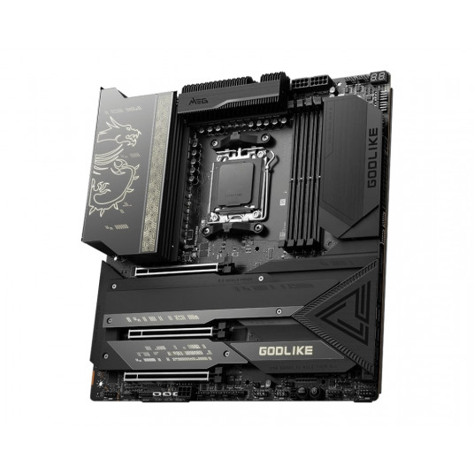 MSI MEG X670E GODLIKE Procesoru saime AMD, Procesora ligzda AM5, DDR5 DIMM, Atmiņas sloti 4, Atbalstītie cietā diska interfeisi SATA, M.2, SATA savienotāju skaits 8, Chipset AMD X670, E-ATX