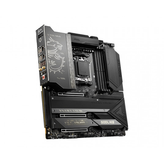 MSI MEG X670E GODLIKE Procesoru saime AMD, Procesora ligzda AM5, DDR5 DIMM, Atmiņas sloti 4, Atbalstītie cietā diska interfeisi SATA, M.2, SATA savienotāju skaits 8, Chipset AMD X670, E-ATX