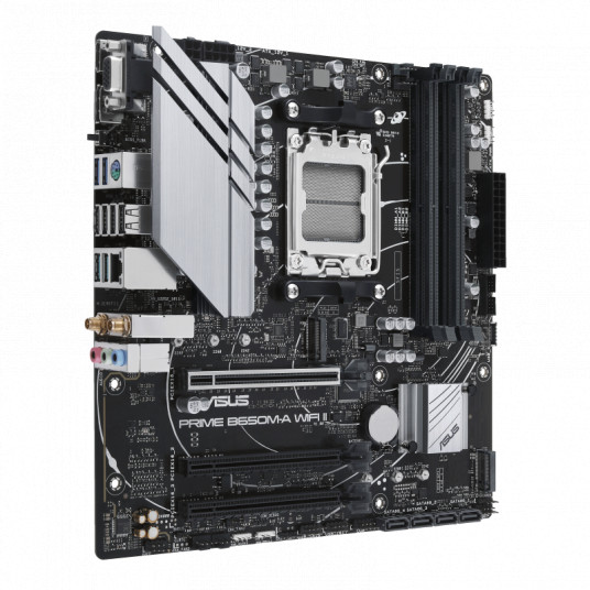 Asus PRIME B650M-A WIFI II Procesoru saime AMD, Procesora ligzda AM5, DDR5 DIMM, Atmiņas sloti 4, Atbalstītie cietā diska interfeisi SATA, M.2, SATA savienotāju skaits 4, Chipset AMD B650, mATX
