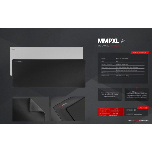 Mars Gaming MMPXL Gaming Mousepad XL / Dual Layer Nano - teksturēts