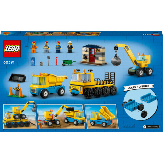 LEGO® 60391 CITY Celtniecības kravas automašīnas un celtnis ar sagraušanas bumbu