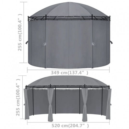 Dārza nojume ar aizkariem, 520x349x255 cm, antracītpelēka