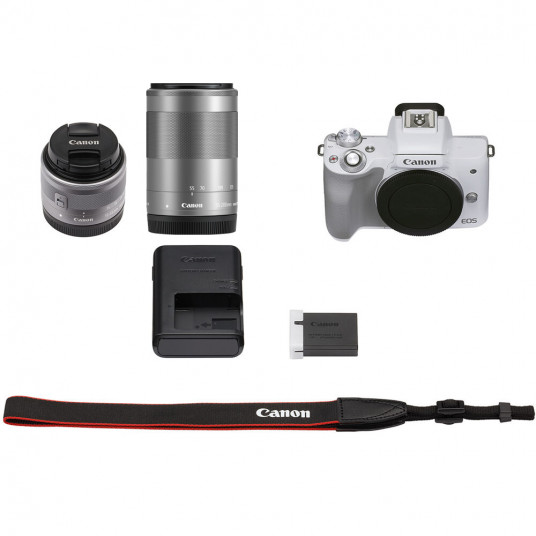 Canon EOS M50 Mark II 15-45 IS STM + 55-200 IS STM (White)