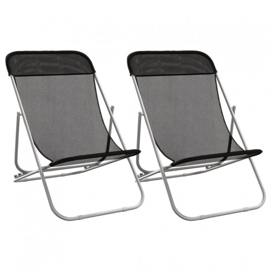 Pludmales krēsli, 2 gab., melni, tekstila un tērauda