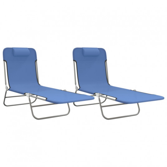 Saliekamie sauļošanās krēsli, 2 gab., zili, tekstils/tērauds