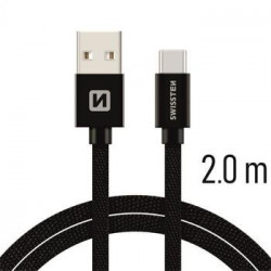 Swissten Textile Universal Quick Charge 3.1 USB-C Data and Charging Cable 2m Black