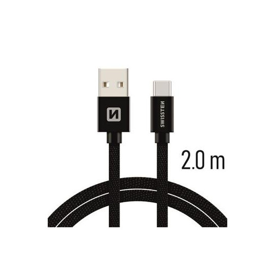 Swissten Textile Universal Quick Charge 3.1 USB-C Data and Charging Cable 2m Black