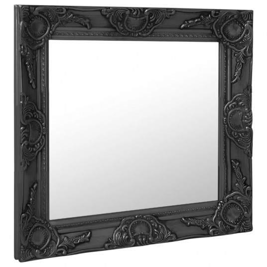 Baroka stila sienas spogulis, 60x60 cm, melns