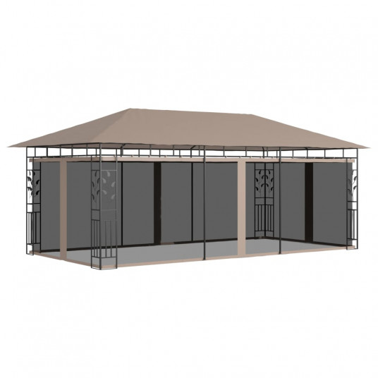 Dārza nojume ar moskītu tīklu, 6x3x2,73 m, 180g/m², pelēkbrūna