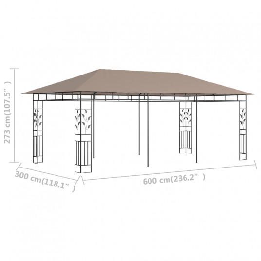 Dārza nojume ar moskītu tīklu, 6x3x2,73 m, 180g/m², pelēkbrūna