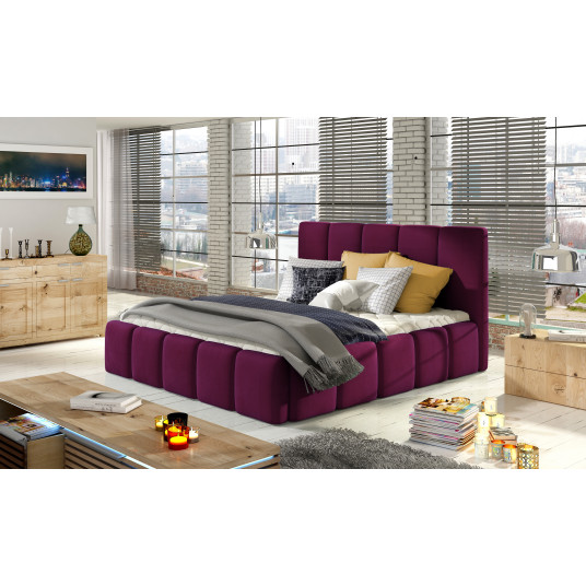 Gulta ar gultas veļas kasti Edvige Mat Velvet 68, 180x200, purpursarkanā krāsā