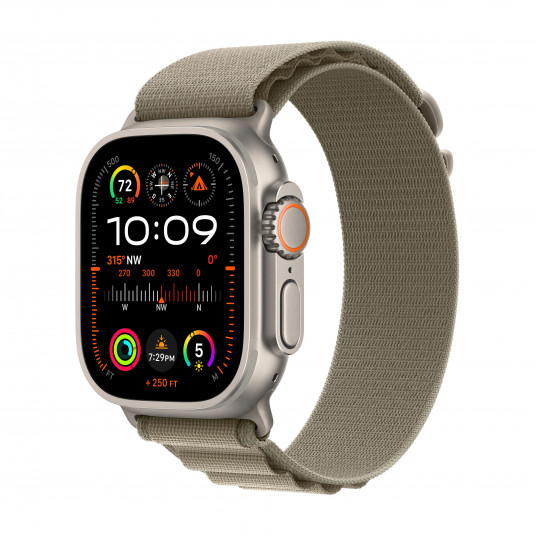 Viedpulkstenis Apple Watch Ultra 2 GPS + Cellular, 49mm Titanium Case with Olive Alpine Loop - Large MRF03UL/A