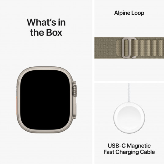 Viedpulkstenis Apple Watch Ultra 2 GPS + Cellular, 49mm Titanium Case with Olive Alpine Loop - Large MRF03UL/A