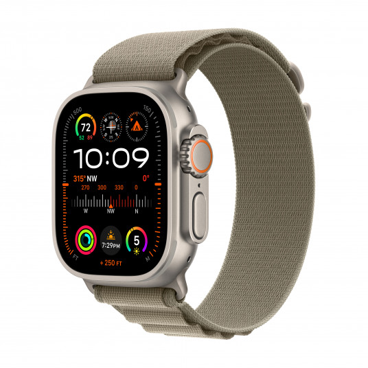 Viedpulkstenis Apple Watch Ultra 2 GPS + Cellular, 49mm Titanium Case with Olive Alpine Loop - Medium MREY3UL/A