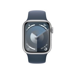 Viedpulkstenis Apple Watch Series 9 GPS 41mm Silver Aluminium Case with Storm Blue Sport Band - M/L MR913ET/A