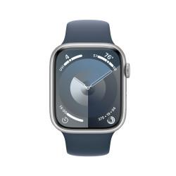 Viedpulkstenis Apple Watch Series 9 GPS 45mm Silver Aluminium Case with Storm Blue Sport Band - S/M MR9D3ET/A