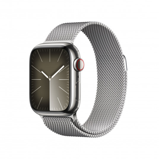Viedpulkstenis Apple Watch Series 9 GPS + Cellular 41mm Silver Stainless Steel Case with Silver Milanese Loop MRJ43ET/A