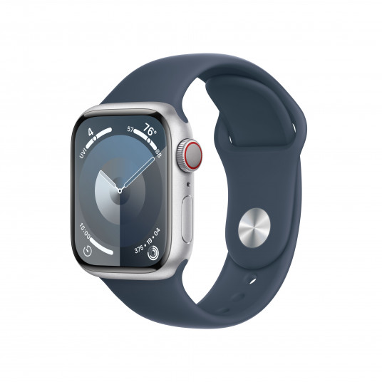 Viedpulkstenis Apple Watch Series 9 GPS + Cellular Siksniņa Apple Watch 41mm Silver Aluminium Case with Storm Blue Sport Band - S/M MRHV3ET/A