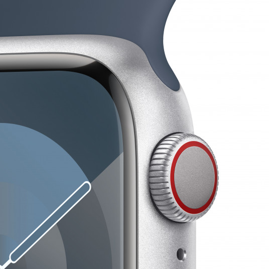 Viedpulkstenis Apple Watch Series 9 GPS + Cellular Siksniņa Apple Watch 41mm Silver Aluminium Case with Storm Blue Sport Band - S/M MRHV3ET/A