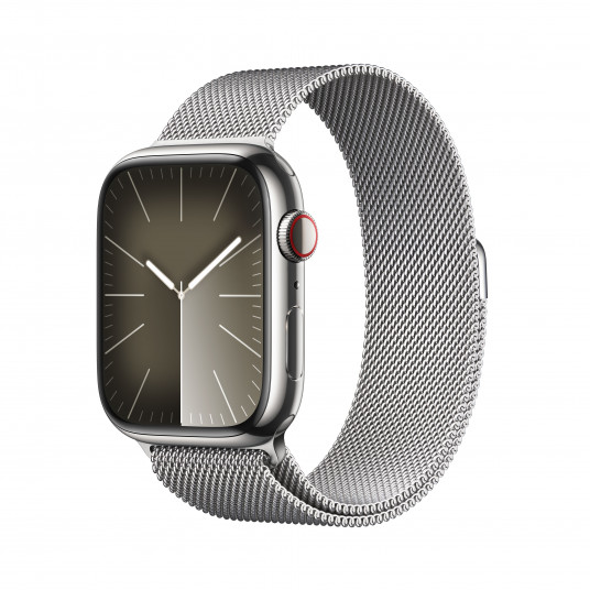 Viedpulkstenis Apple Watch Series 9 GPS + Cellular 45mm Silver Stainless Steel Case with Silver Milanese Loop MRMQ3ET/A