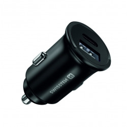 Swissten 30W  iPhone / iPad Metal Car Charger Adapter with 20W Power Delivery USB-C + 10W USB  / Black