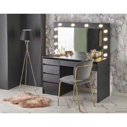 Tualetes galdiņš ar spoguli un LED apgaismojumu HOLLYWOOD XL, melns