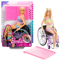 Fashionista Bārbija ratiņkrēslā ar blondiem matiem