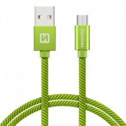 Swissten Textile Universal Micro USB Data and Charging Cable 2m Green