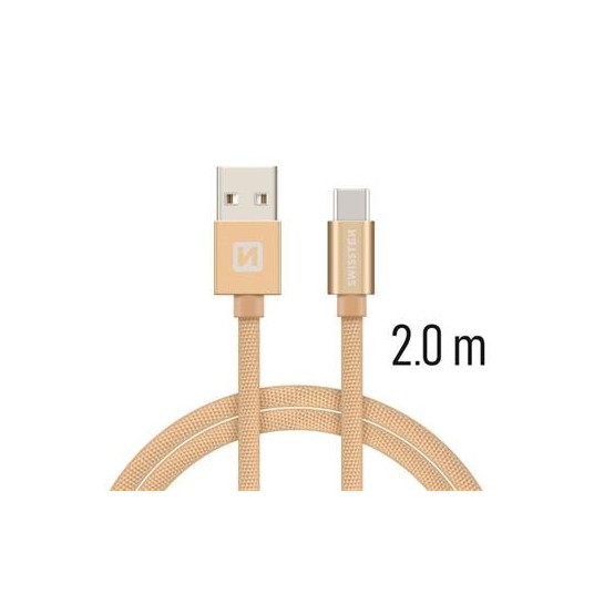Swissten Textile Universal Quick Charge 3.1 USB-C Data and Charging Cable 2m Gold