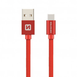 Swissten Textile Universal Quick Charge USB-C Data and Charging Cable 3m Red