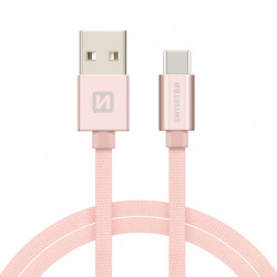Swissten Textile Universal Quick Charge 3.1 USB-C Data and Charging Cable 1.2m Pink