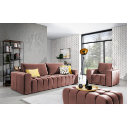 Mēbeļu komplekts Dīvāns, atzveltnes krēsls un pufs Lazaro 3+1+Pufs rozā