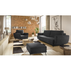Dīvāna, atzveltnes krēsla un pufa komplekts Megis 3+1+pufs melns