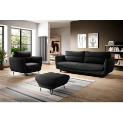 Komplekts Dīvāns ar atzveltnes krēslu un pufu Silva 3+1+pufs melns