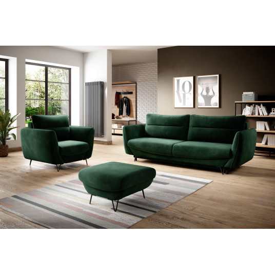 Komplekts Dīvāns ar atzveltnes krēslu un pufu Silva 3+1+pufs zaļš