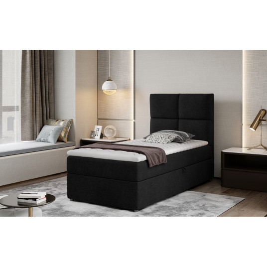 Kontinentālā gulta ar gultas kasti Rivia 90x200, melna, audums Sawana 14