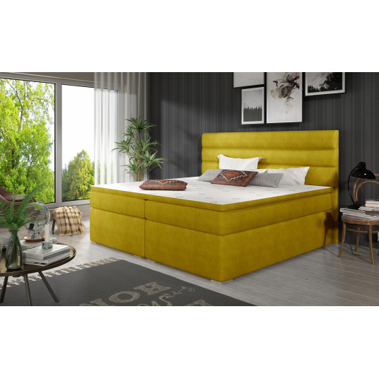 Kontinentālā gulta ar gultas kasti Softy 140X200, dzeltena, audums Omega 68
