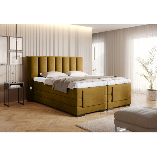 Elektriskā kontinentālā gulta Veras 140x200, dzeltena, audums Loco 45