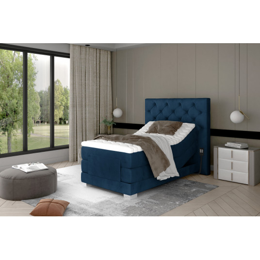Elektriskā kontinentālā gulta Āboliņš 90x200, zils, audums Monolīts 77