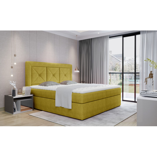 Kontinentālā gulta ar gultas kasti Idris 140x200, dzeltena, audums Omega 68