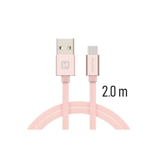 Swissten Textile Universal Quick Charge 3.1 USB-C Data and Charging Cable 2m Rose Gold