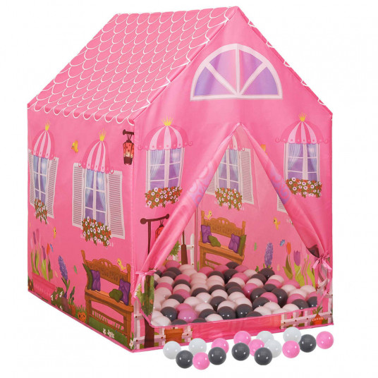 Rotaļu telts ar 250 bumbiņām, rozā, 69x94x104cm