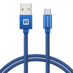 Swissten Textile Universal Micro USB Data and Charging Cable 2m Blue