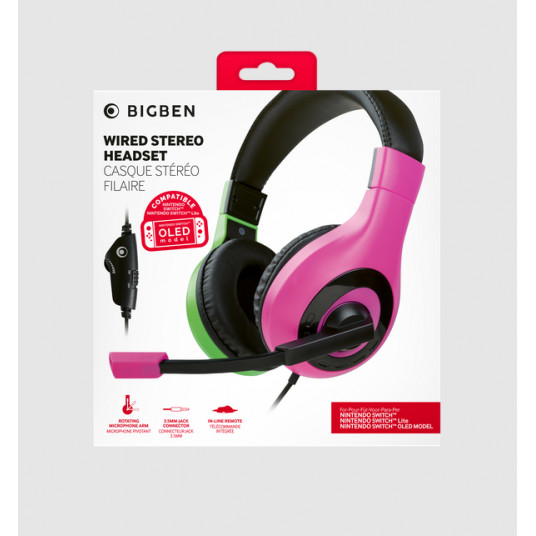 Austiņas Bigben Stereo Headset Wired, Pink&Green