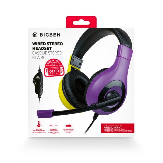 Austiņas Bigben Stereo Headset Wired, Yellow&Purple